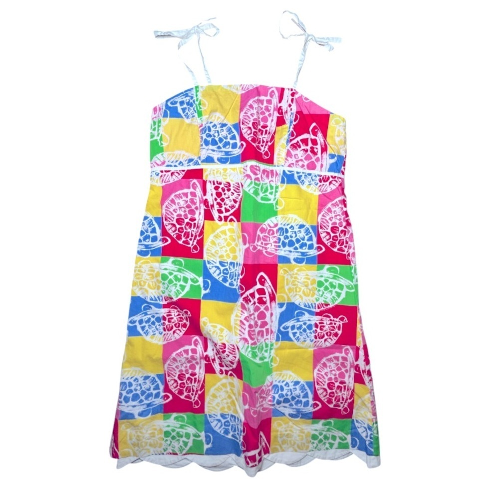 Lilly Pulitzer Carolina Colorful Turtle Patch Tie‎ Strap Sundress Girls Size 16